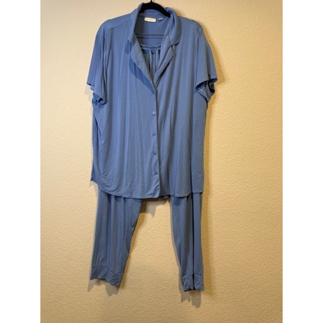 Van Winkle & Co Blue Pajama Set Womens Xl Short Sleeve Top Long Pants Loungewear